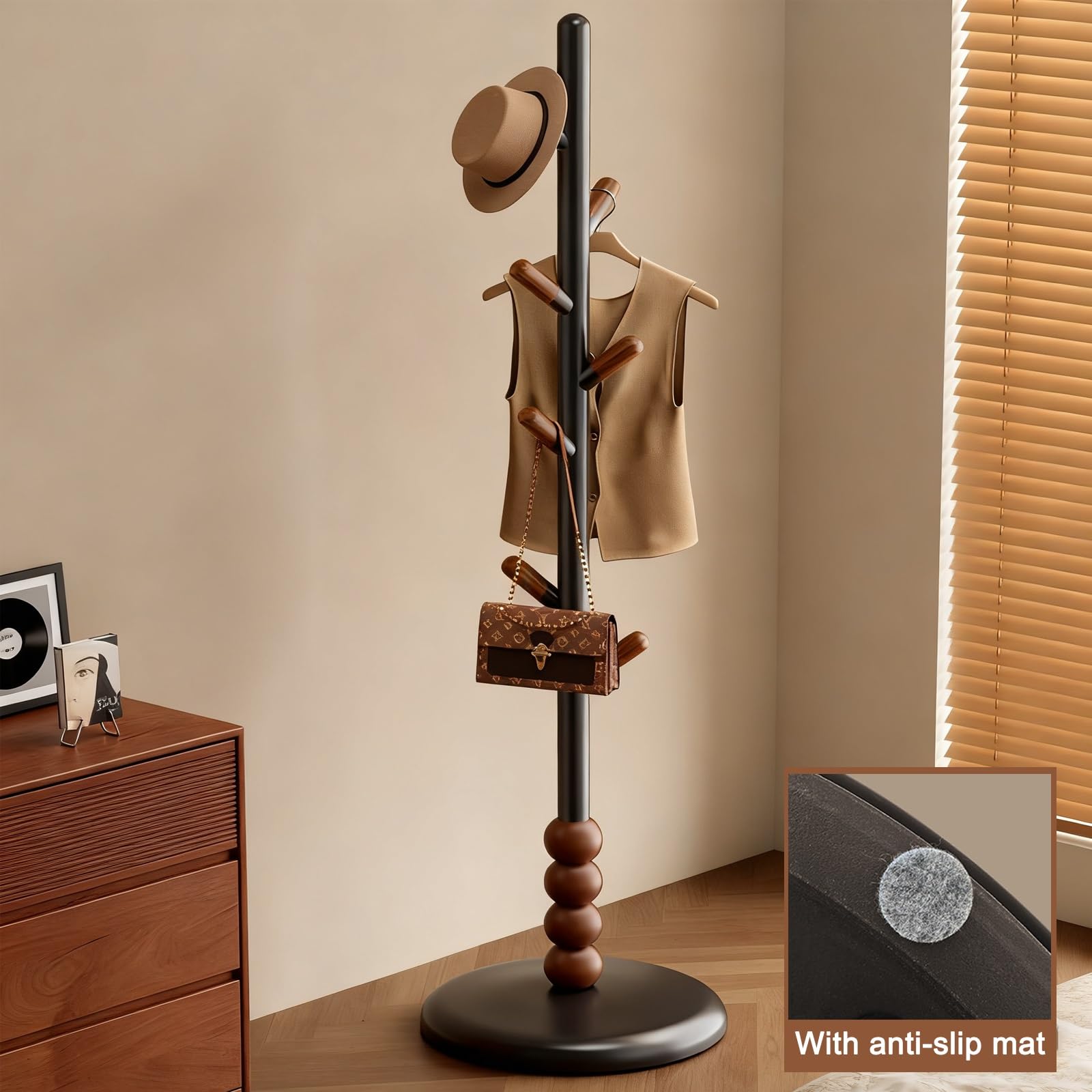 Appendiabiti in legno massiccio con 8 ganci, autoportante, antiscivolo, per camera da letto, ufficio, ingresso, ideale per appendere cappelli e vestiti