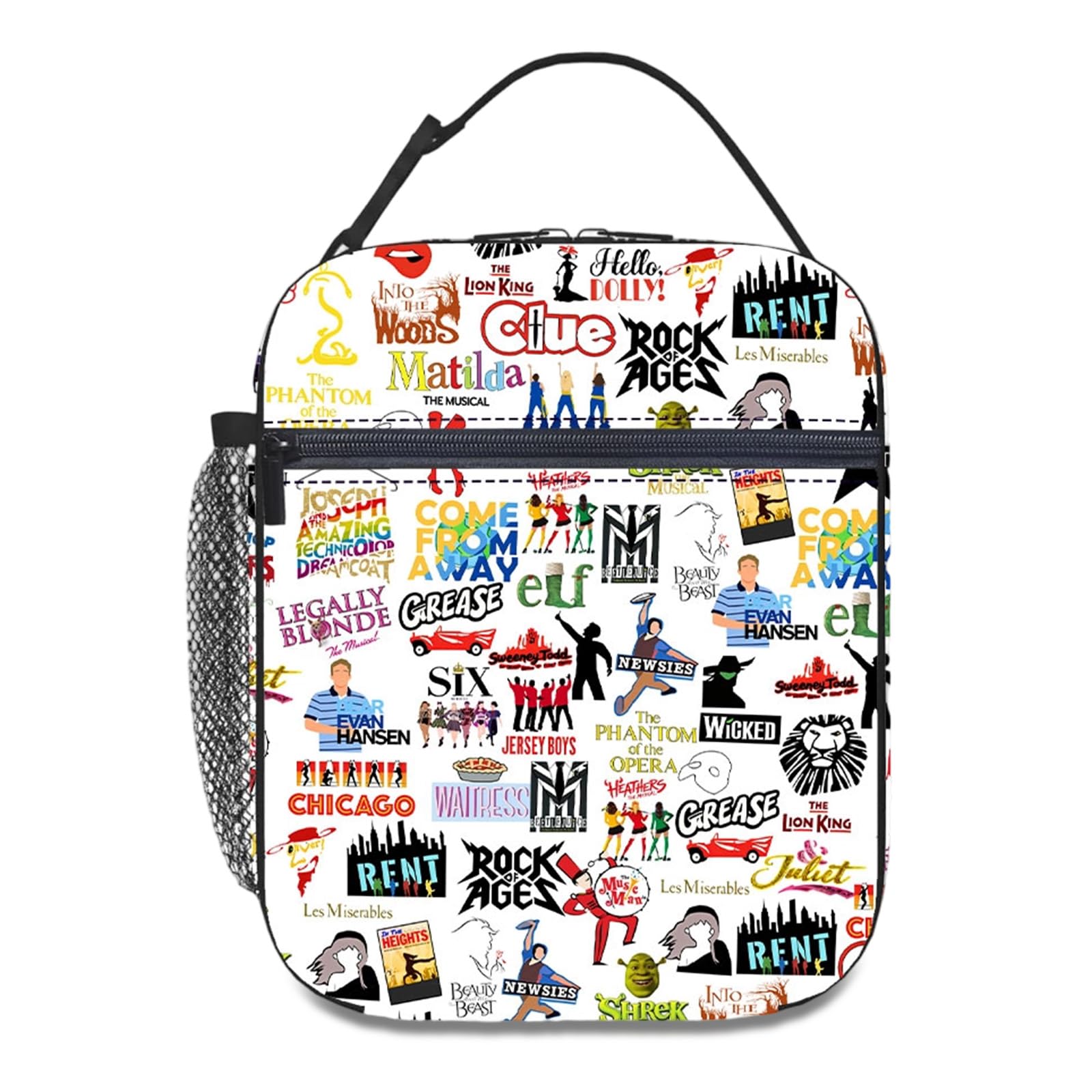 Musical Theatre Lunch Bags for Women Men, Broadway Style Insulated Lunch Bag with Bottle Holder, Packed Lunch Box for Boys Girls Musical Theatre Gifts Lunchbag for School, Office, Work, Picnics