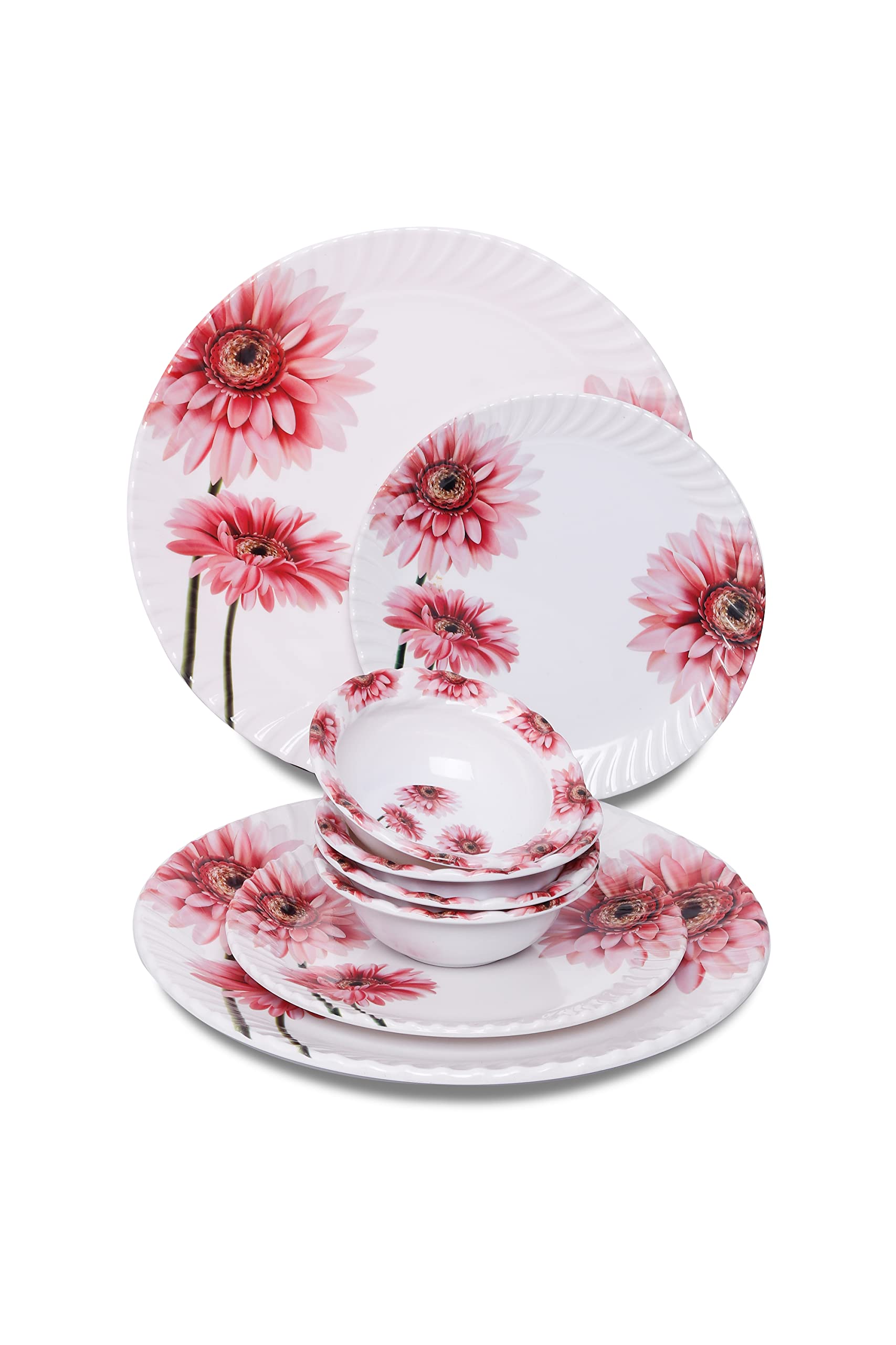Mehul Melamine Plates and Bowls Set, Melamine Dinnerware Set, Set of 8 pcs Design (Pink Flower)