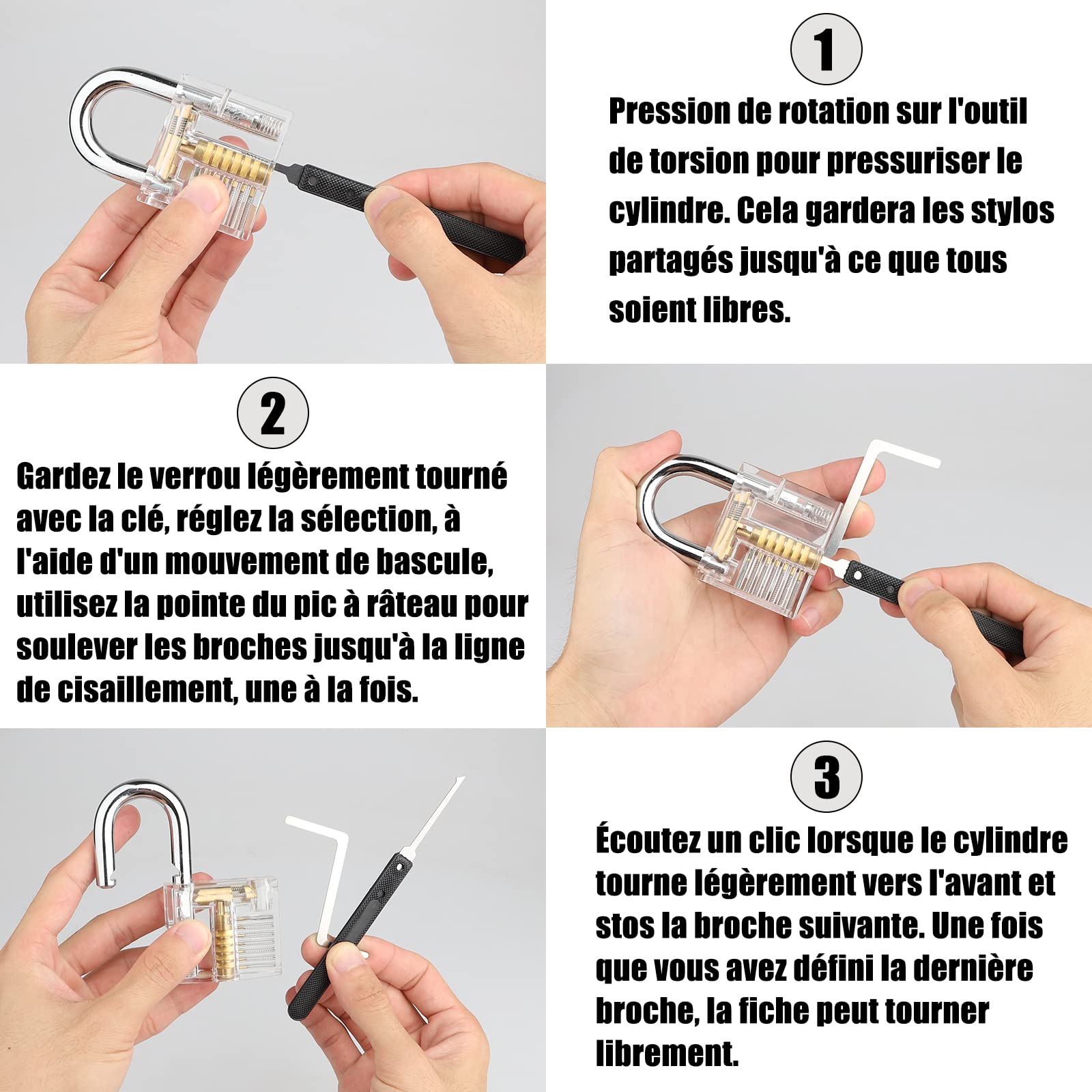Diyife Kit de Crochetage Bleu Serrure 37 Pièces - 4 Serrure Transparente, Lock Picking Kit Outils de D’entraînement, Lockpicking Poignée en Silicone Confortable - Noir