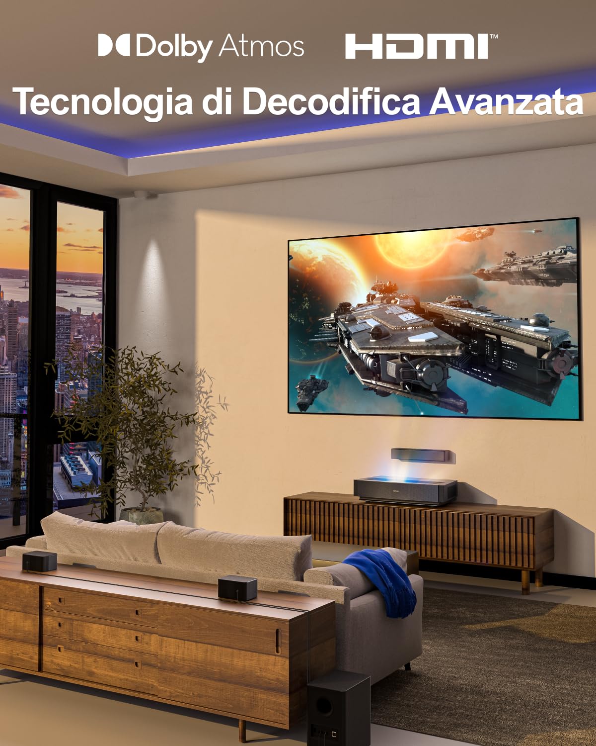 ULTIMEA Soundbar 5.1, Compatibile con Dolby Atmos, con Surround 5.1 Wireless Subwoofer, Regolabili Surround e Bassi, 410W Home Theater Soundbar TV, Sound Bar Televisore con HDMI-eARC, Poseidon D60