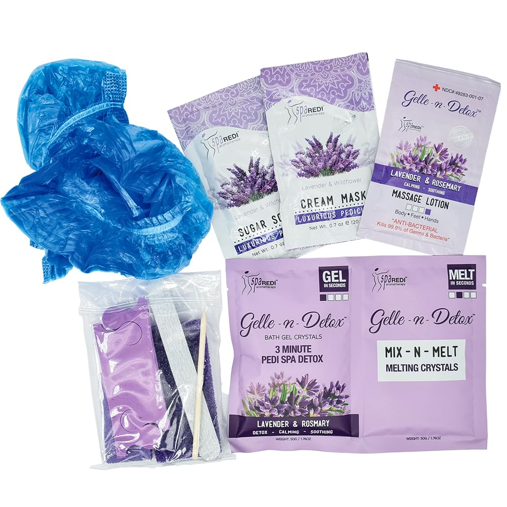 SPA REDI Gelle-n-Detox Lavender and Rosemary Luxurious Jelly Pedicure Kit - Professional Pedicure Foot Care, Cooling and Refreshing, Complete Foot Care - ICY Mint - 10 in 1 Bundle