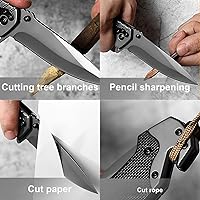 Vista 6 de Keyray Cuchillo de bolsillo para hombres, 4 en 1, pequeño cuchillo plegable multiherramienta EDC con clip de bolsillo, rompevanas, cuchillo