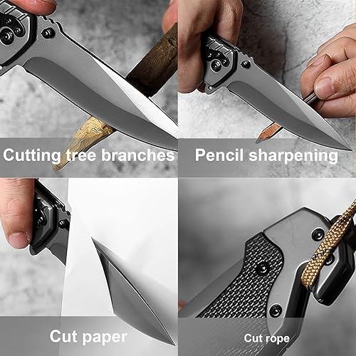 Miniatura 6 de Keyray Cuchillo de bolsillo para hombres, 4 en 1, pequeño cuchillo plegable multiherramienta EDC con clip de bolsillo, rompevanas, cuchillo de