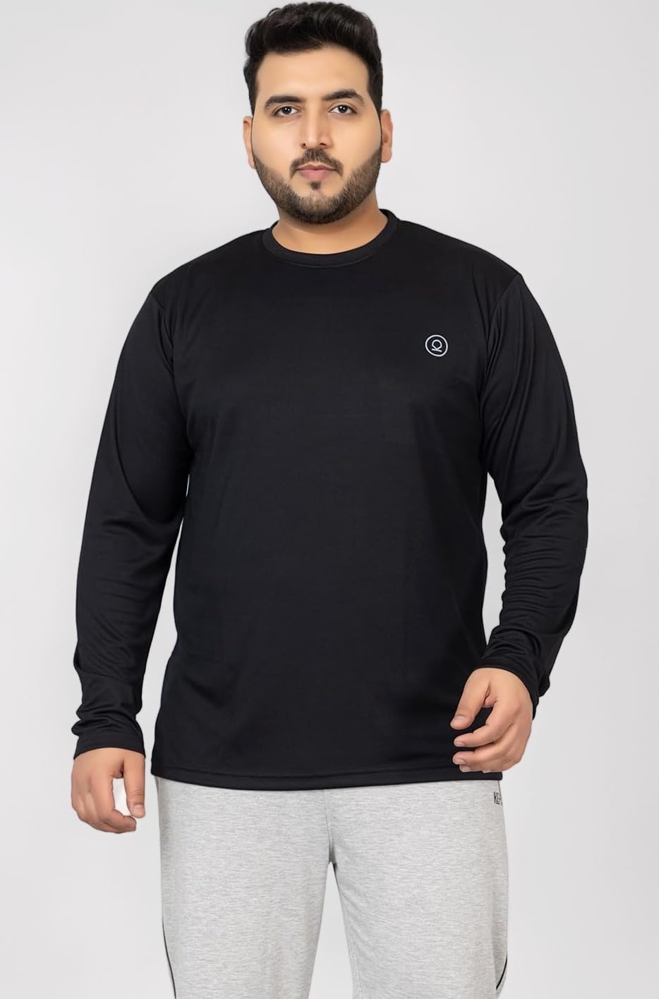 Men's Solid Plus Size Quick Dry Full Sleeve Regular Fit Round Crew Neck Active Sportswear Gym T-Shirt for Workout Training Running and Fitness Activities