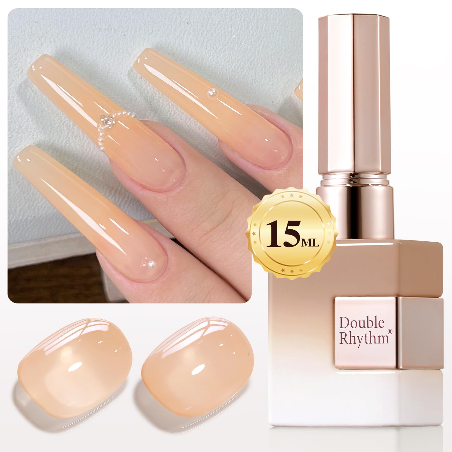 Double Rhythm Translucent Gel Polish Sheer Neutral Natural Light Milky Same Color Same Bottle 15ML Jelly UV Nail Polish Nail Art DIY at Home (Light