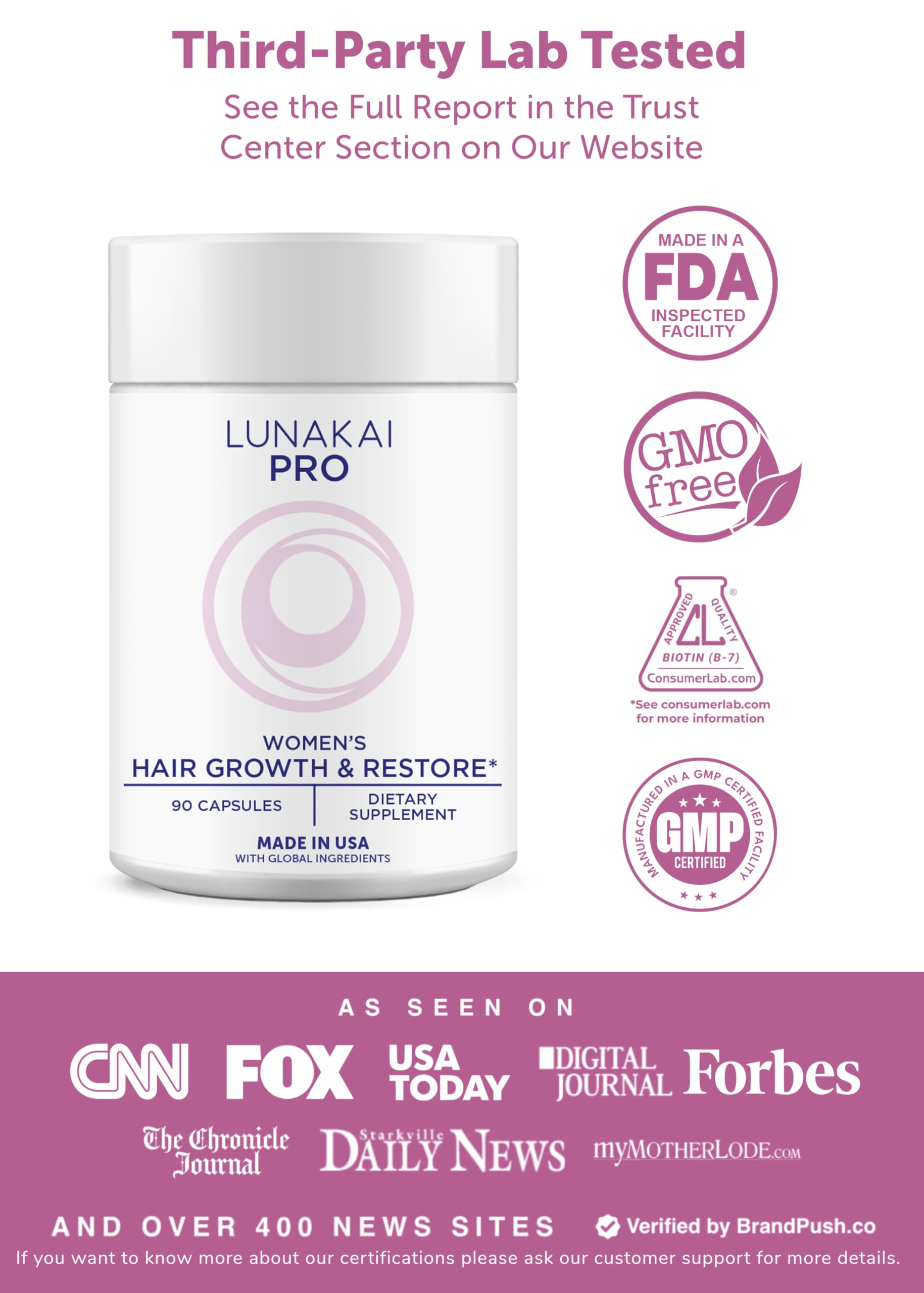 Lunakai Hair Growth Capsules for Women with Biotin, Collagen & Keratin
