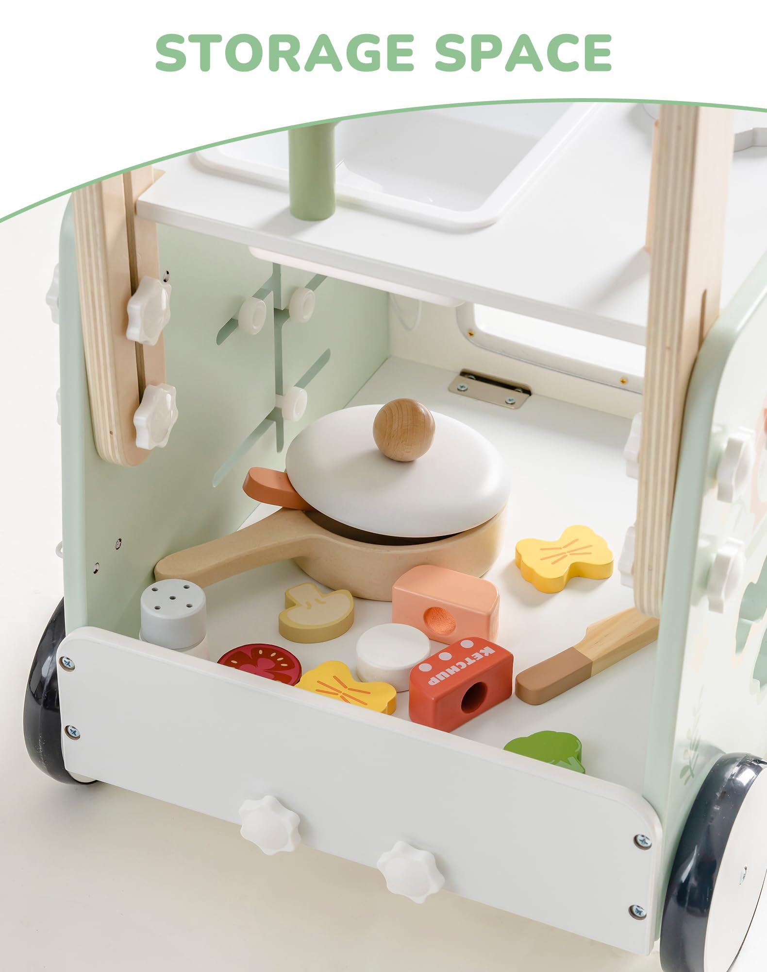 ROBOTIME Jouet en bois pour bébé avec ensemble de jeu de cuisine, cube d'activités 2 en 1 pour tout-petits, jouet éducatif d'apprentissage précoce, hauteur réglable et contrôle de la vitesse, cadeau