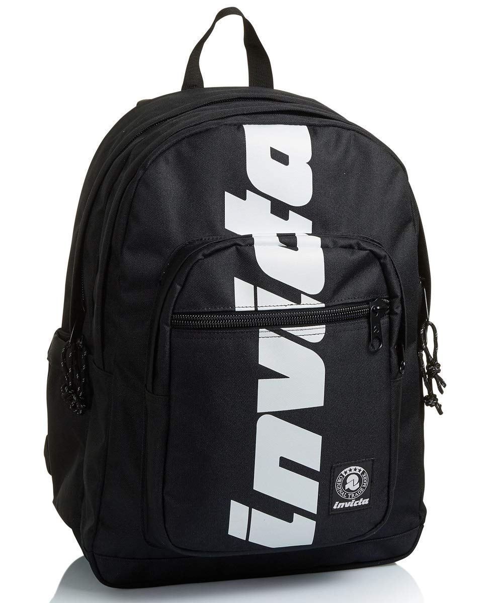 Invicta Jelek Zaino Scuola Media Ragazzo Ragazza, Scuola Superiore, Tinta Unita, Scomparto PC, Tasca Borraccia, nero bianco