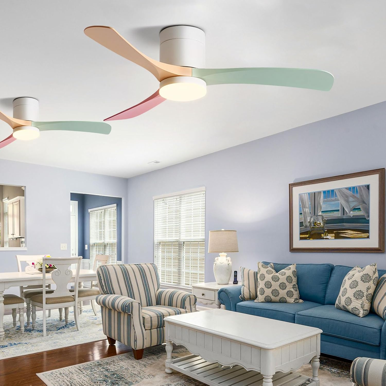 Creative 46in Ceiling Fans with Lights Remote and Wall Switch Quiet Ceiling Fan Colorful ABS Blades for Kids Room Children's Bedroom Living Room 6 Speeds Ceiling Fan with Lights