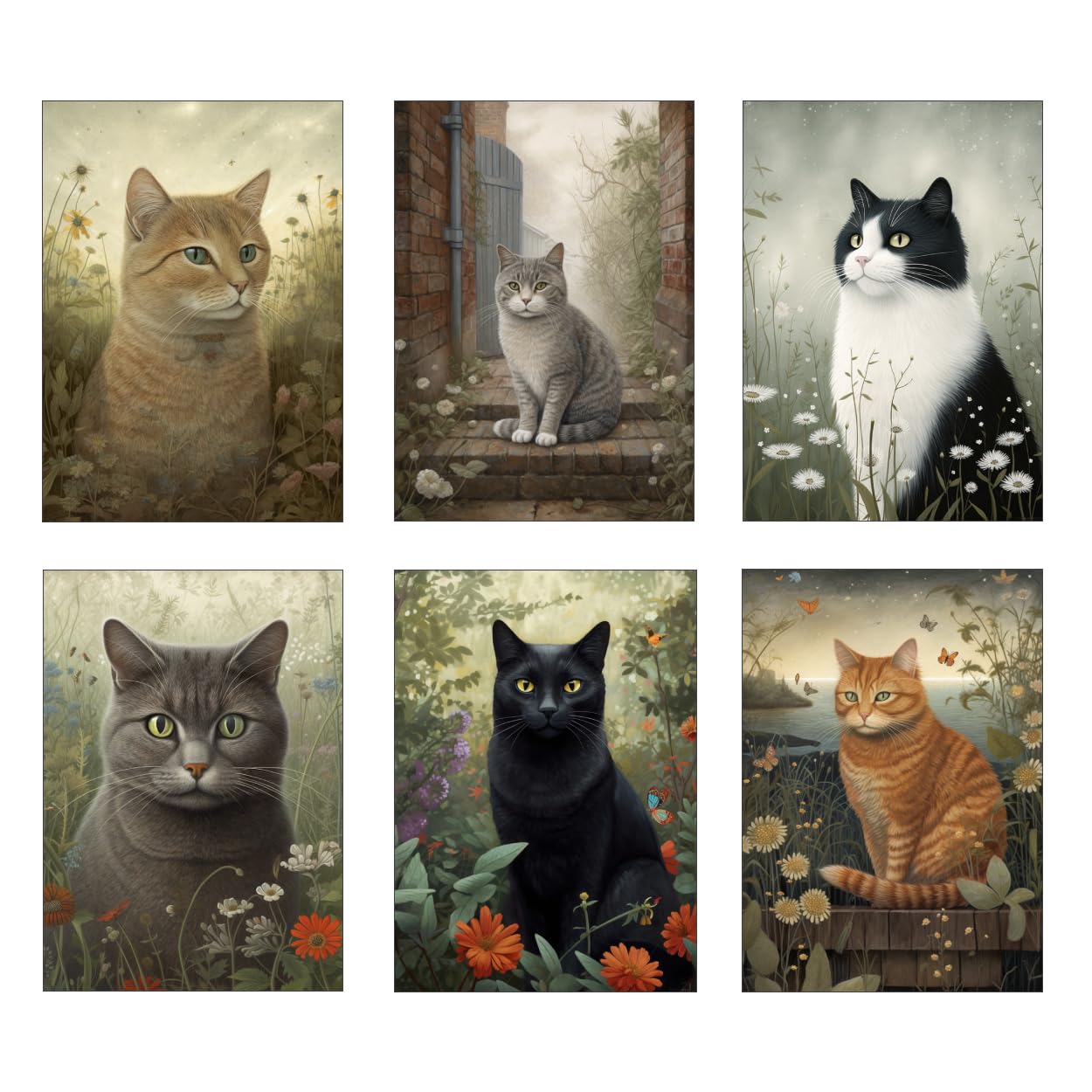 Wild And Arty Beautiful Cat Art Prints - Size A4 - Set of 6 Unframed