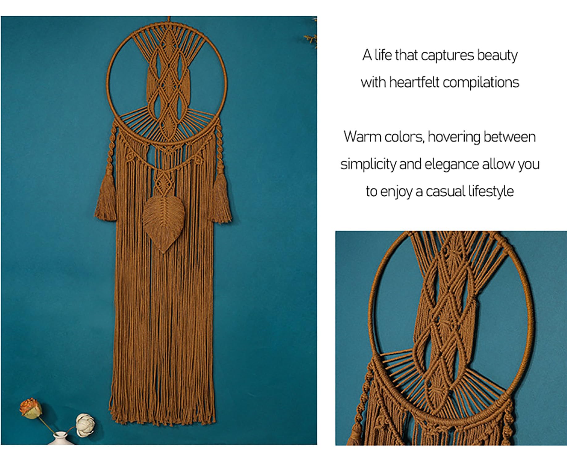 Atrapasueños Macramé para Dormitorio, Decoración De Pared Atrapasueños para Adultos, Colgante Bohemio Grande con Hojas Y Borlas Tejidas, Adorno Decoración Hogar, Regalo Artesanal, 30 * 100cm