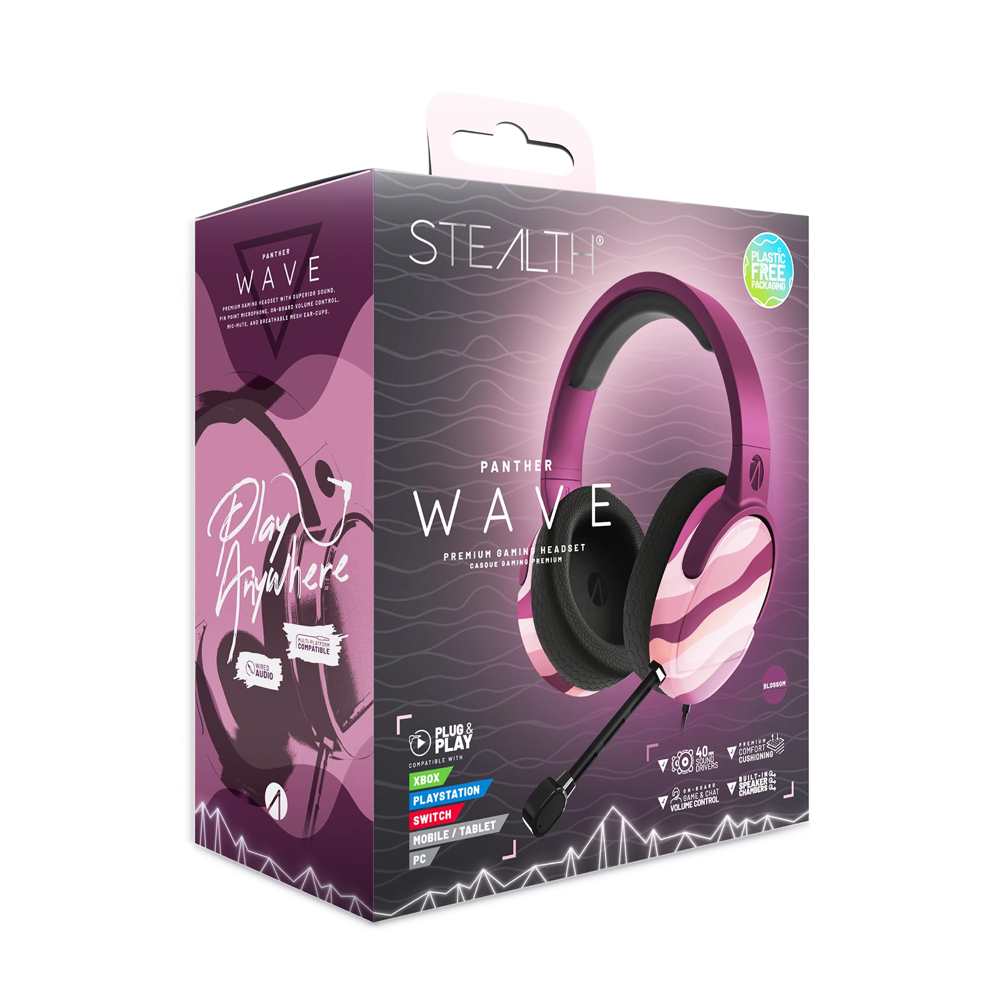 STEALTH Panther Gaming Headset WAVE Edition - Blossom, Compatible with PS4/PS5, XBOX, Switch, PC with Flexible Mic, 3.5mm Jack, 1.5m Cable, Lightweight, Comfortable and Durable