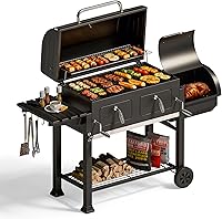 Vista 9 de MFSTUDIO Parrilla de carbón para barbacoa multifuncional extra grande de 49 pulgadas con control de temperatura, mesa auxiliar y bandeja de cenizas