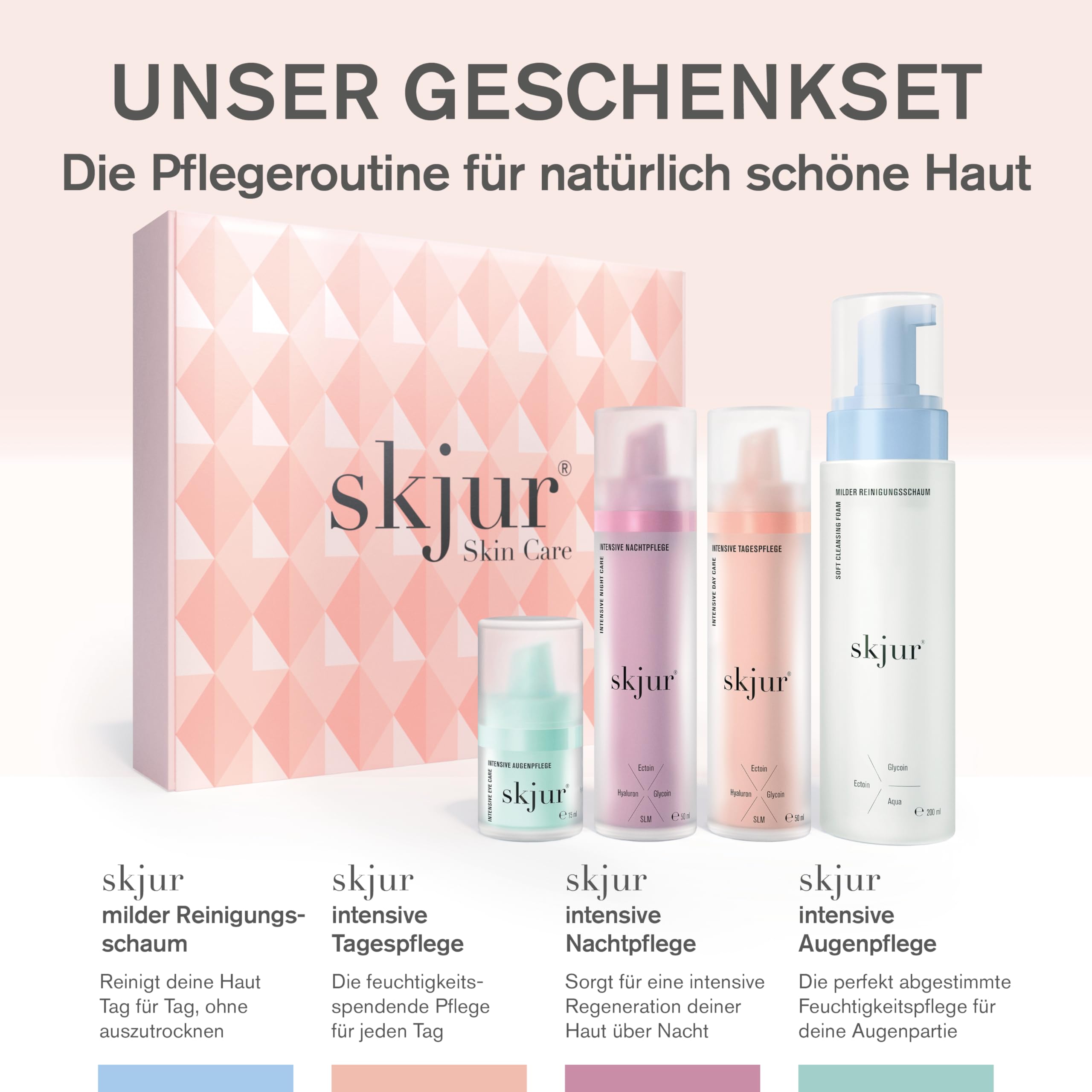 Skjur – Anti-Aging Gesichtspflege Set Damen für empfindliche Haut – Geschenke für Frauen – 4 Kosmetikprodukte mit Ectoin & Glycoin – Face Care Geschenkset – Beauty Set – vegane Skincare