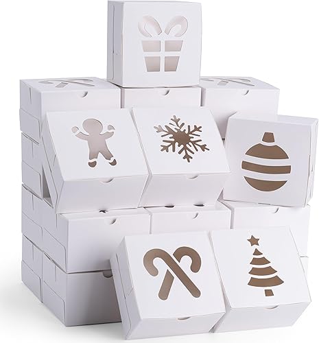 JOYIN 36 cajas de galletas de Navidad, cajas blancas con ventana de 4 x 4 x 2.5 pulgadas, caja de regalo de panadería para Navidad, fiestas,