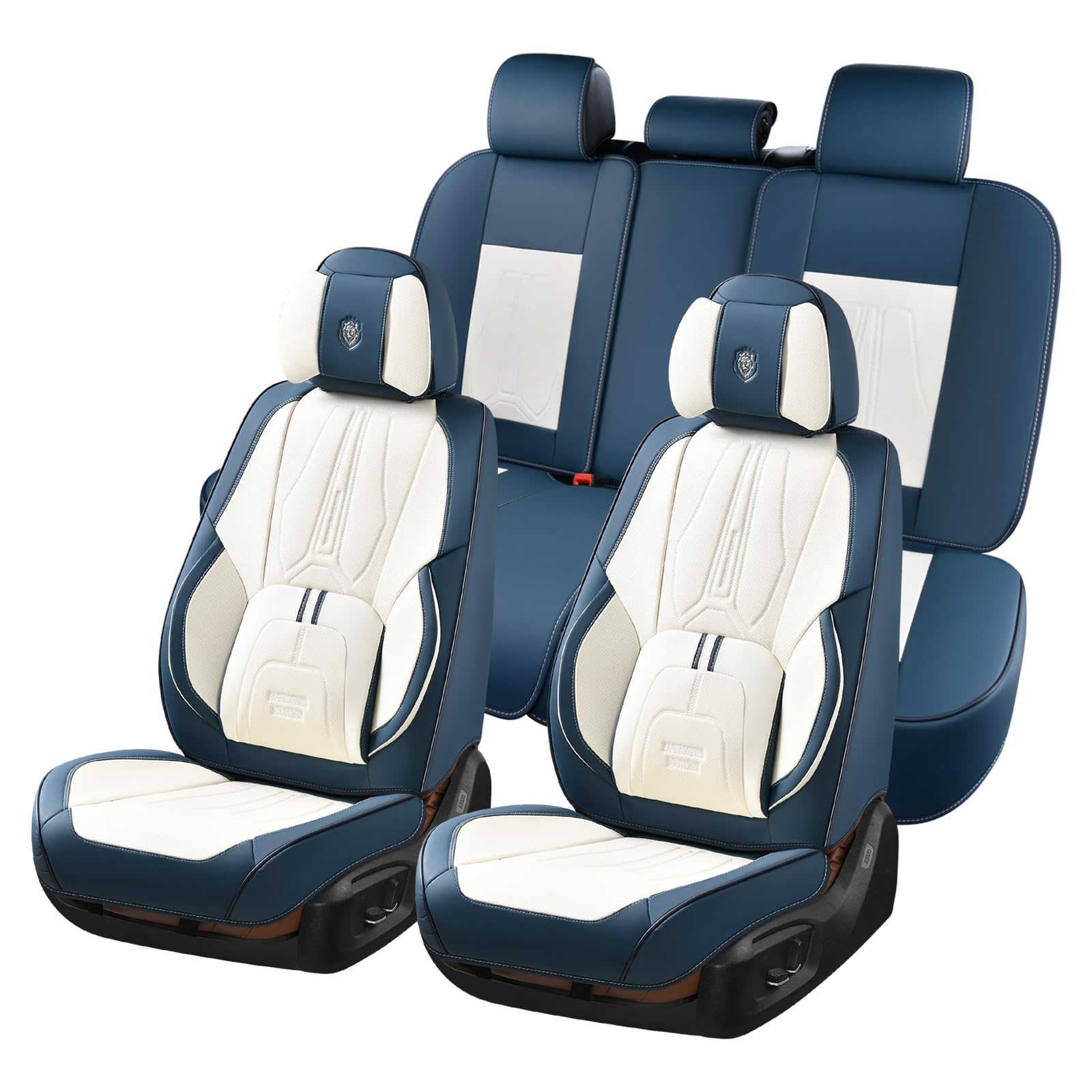 Car Seat Covers Full Set, Seat Covers for Car with Lumbar Support, Nappa Leather Seat Covers Waterproof Car Seat Protectors Universal Fit for Most Cars SUV Trucks (Blue)