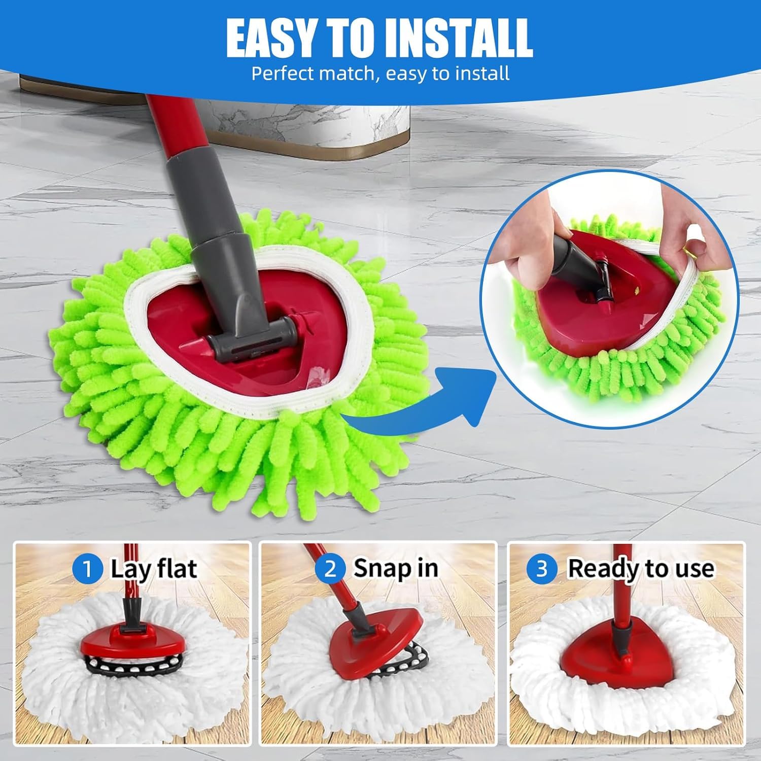 Testine Di Ricambio Per Mocio Rotante Compatibili Vileda 1Tank System - Kit Con 4 Teste E Base Triangolare - 4