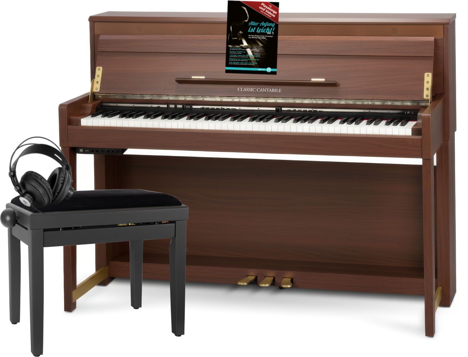 Classic Cantabile UP-1 OM Pianoforte Digitale Verticale Okoume Set Deluxe | 88 tasti pesati con tastiera Graded Hammer, Tastiera con superficie Ivory-Touch (tasti leggermente ruvidi), 7 1/4 ottave