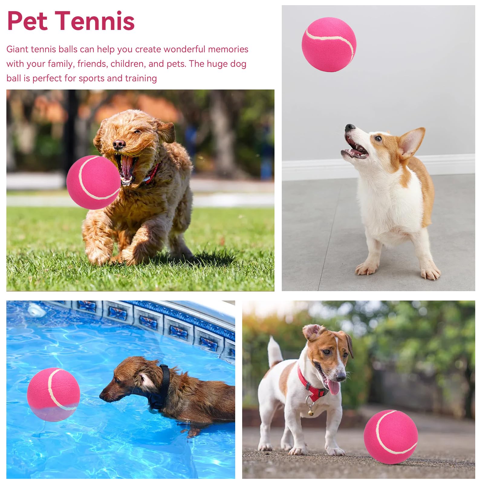 HERCHR Palla da Tennis Grande, 8 pollici Palline da Tennis Giganti Gonfiabili Palla per Cani Jumbo Palline da Tennis Giganti Giocattolo da Masticare per Animali Domestici(Rosa)