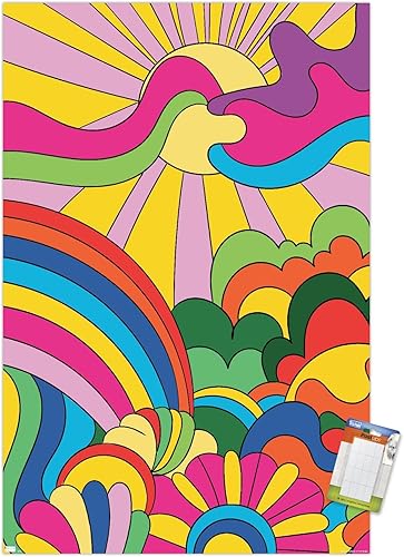 Trends International Hey Happy - Póster de pared de paisaje psicodélico Trends International Hey Happy - Póster de pared de paisaje psicodélico