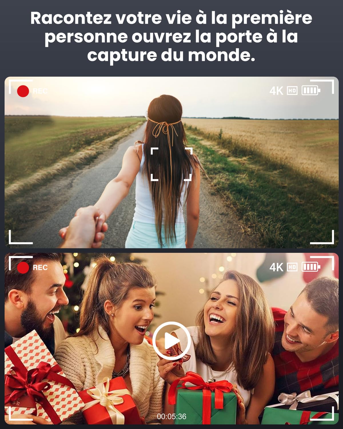 Lunettes intelligentes AI — Caméra 8MP anti-vibration, 290mAh, appel BT, 4K HD (enregistrement vidéo + double mic), IP66, interprétation simultanée/identification GPT (verres anti-lueurs bleues)