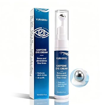 Caffeine Eye Cream with 360 Roller, Depuffing Serum with Caffeine, Collagen, Hyaluronic acid, Hydrating Under Eye Cream Firming Gel Reduce Puffiness, Dark Circle, Fine Lines & Bags, 0.5 Oz