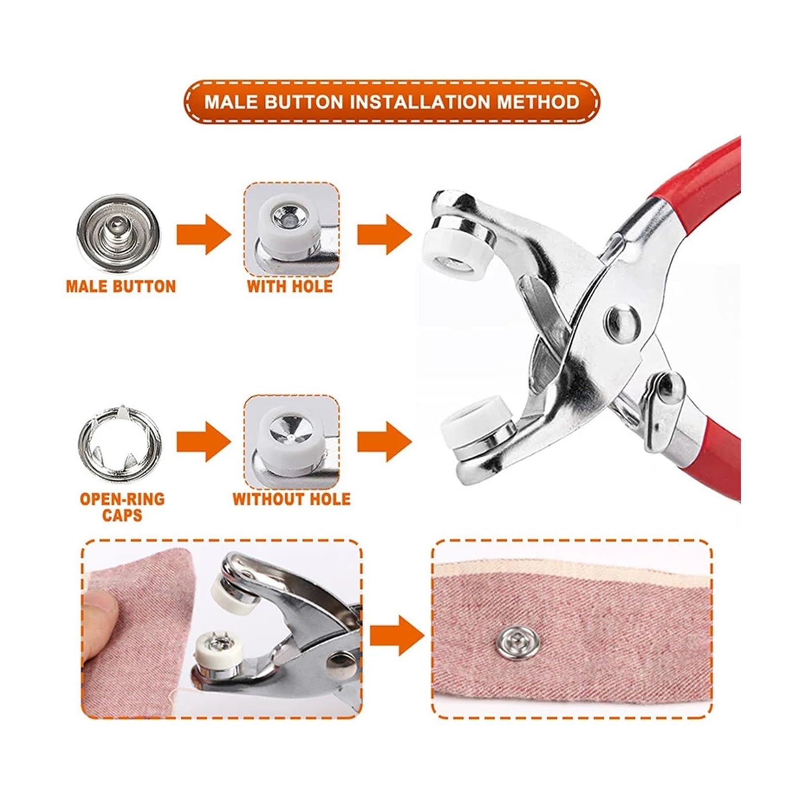 Strumento Pinza 50 Pezzi Bottone a Pressione in Metallo Kit di Chiusura a Scatto Addensato Forniture Artigianali Fai da Te for l'installazione di Vestiti Borsa for Cucire Accessr