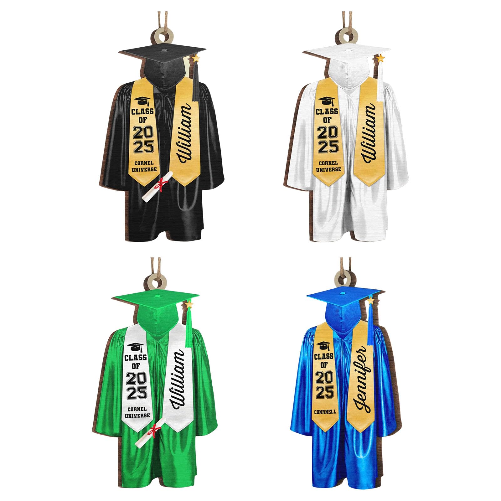 Buxuaaaa Of 4 Wooden Graduation Ornament Class of 2025 Commemorative Car and Tree Hanging Decorations for Grads Gifts Individualized Graduation Ornament