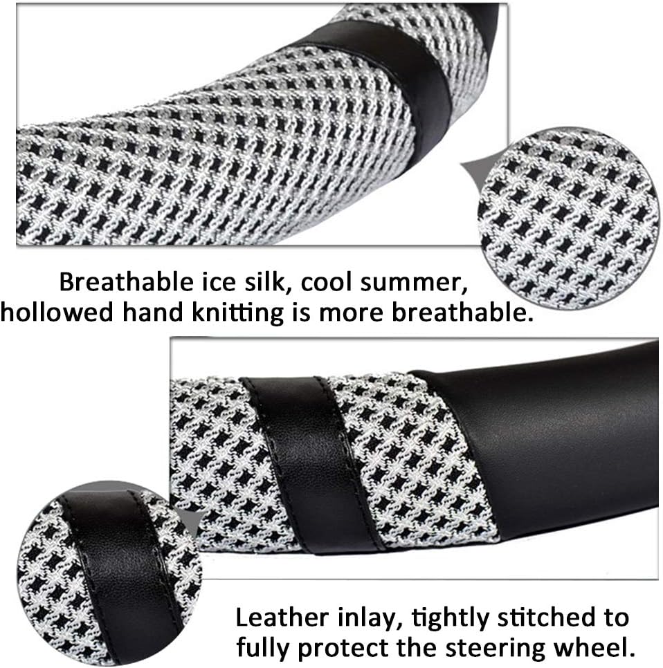 coofig Steering Wheel Cover for Car Universal 15 inch Microfiber Leather Viscose Ice Silk Breathable Anti-Slip (Black,New D Type)