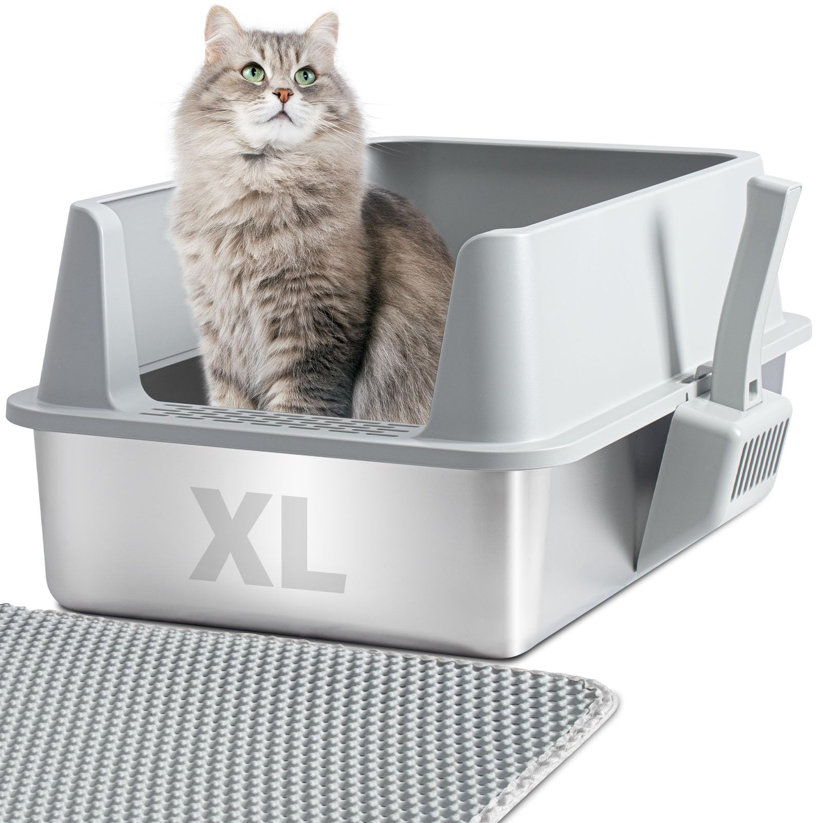 Lettiera in acciaio inox con coperchio, lettiera XL in metallo, lettiera extra large per gatti grandi/multipli, anti-perdite di urina, non assorbe mai gli odori, antiaderente, include paletta