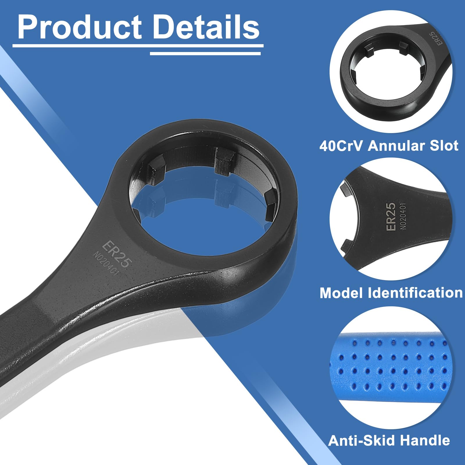 uxcell ER25UM O-Type Collet Chuck Wrench Spanner 40CrV Integral Type Nut Spanner with Non-Slip Handle for Clamping Nut Milling Machine Lathe Chuck Holder Tools - Image 4