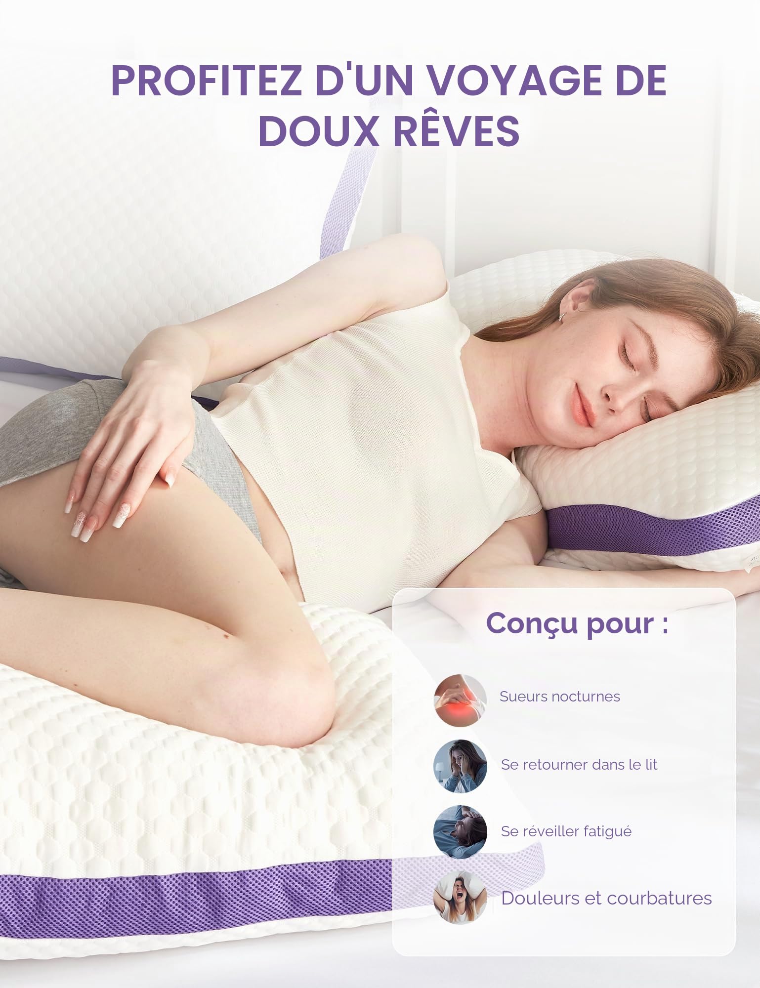 DWR Oreiller 50x75 cm (1er Set),Oreiller Ergonomique en Mousse à Mémoire de Forme, Coussin de Nuit Réglable avec Fermeture Éclair, Housse Amovible et Lavable