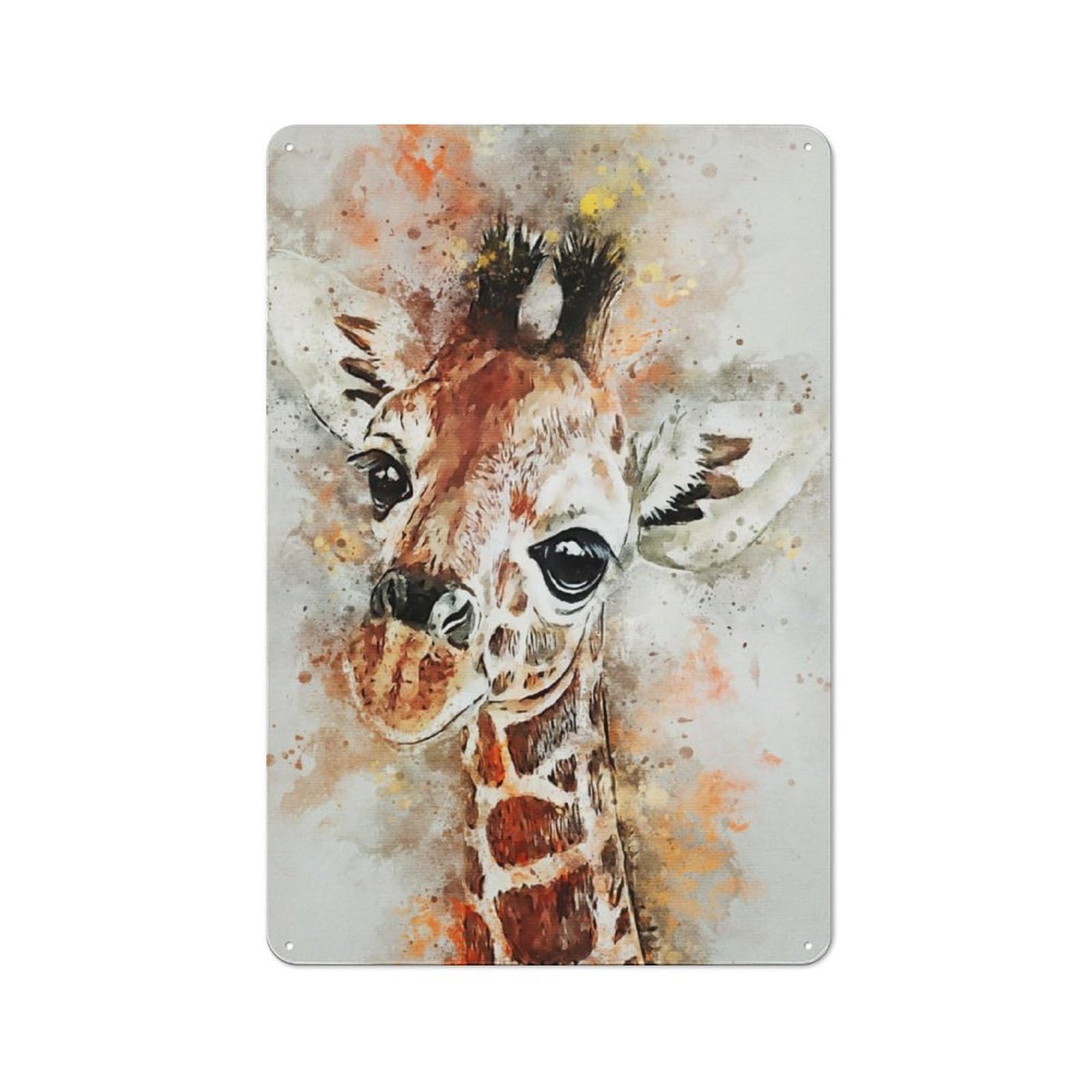Junmoney Giraffe Watercolor Printed Metal Sign 30X20cm For Living Room Or Hallway, For Home Wall Decor Collectors
