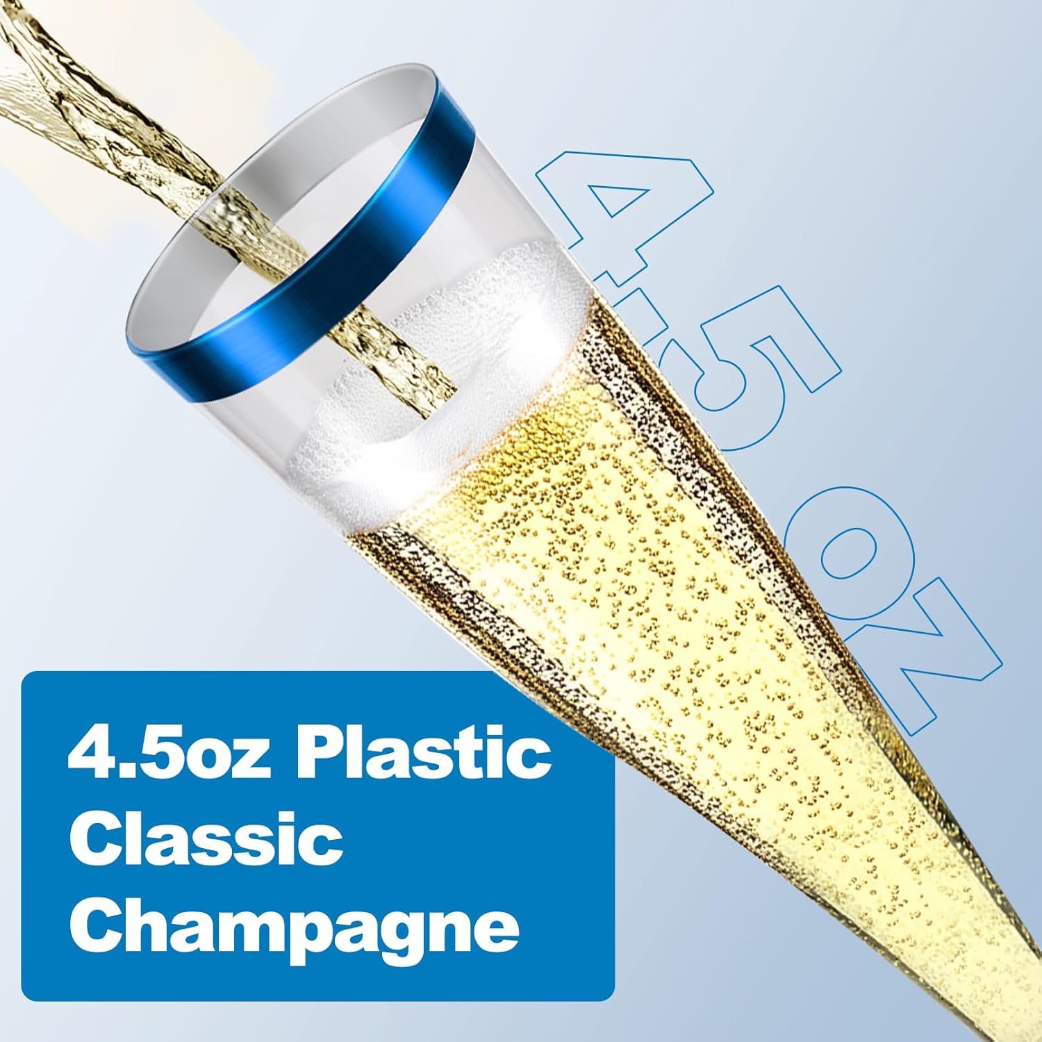 100 Pack Plastic Champagne Flutes,4.5 oz Plastic Glasses,Clear Disposable Champagne Flute,Toasting Glasses for Party Wedding Thanksgiving Day Christmas Party Cocktail Cups(Blue)
