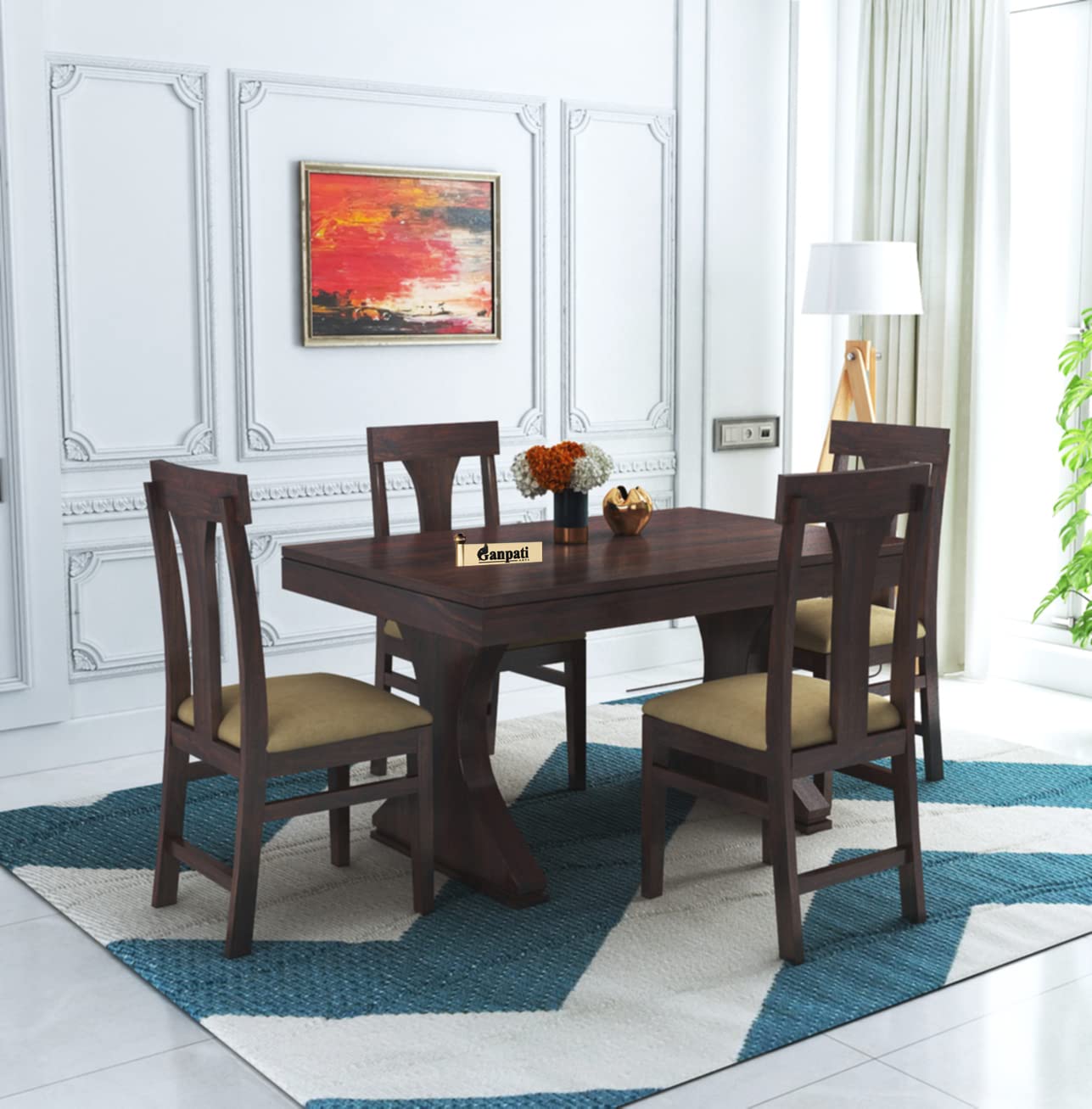 Ganpati Arts Solid Sheesham Wood 4 Seater MR Dining Table with Cushioned Chair Sets for Dining Room Rectangular Dinner Table Set for Living Room Home - (Walnut Finish) 1 Year Warranty-image-37