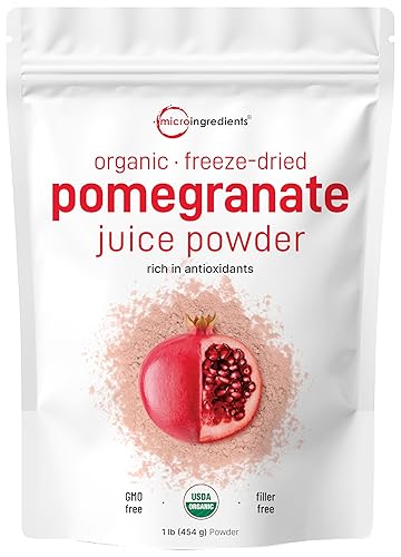 Jugo de granadas orgánicas en polvo, 1 libra (91 porciones), liofilizado y prensado en frío, vitamina C natural, refuerza el sistema inmunitario,
