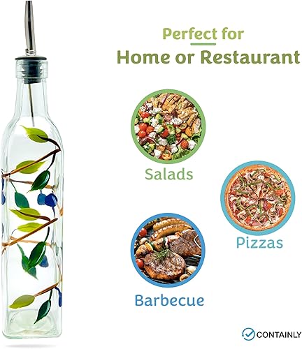 Miniatura 3 de Vinagre de vidrio de aceite de oliva/vinagre para cocina, dispensador de aceite de oliva de 16 onzas con boquilla de acero inoxidable para verter