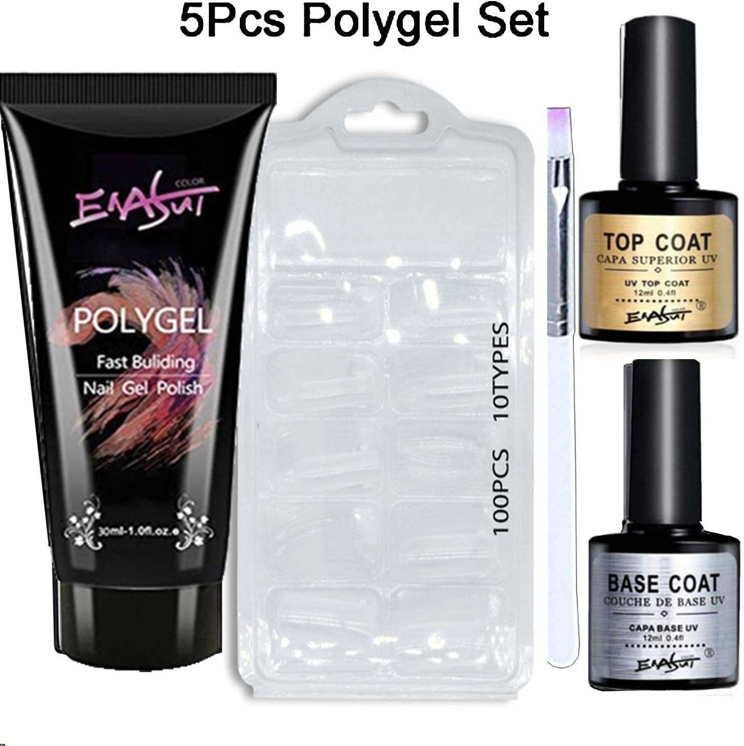 5Pcs/set ENASUI 30ml Polygel Set Nail Quick Builder Varnish UV LED Nail Extension Kit Hard Gel Camouflage Nail Art DIY Tools (pink)