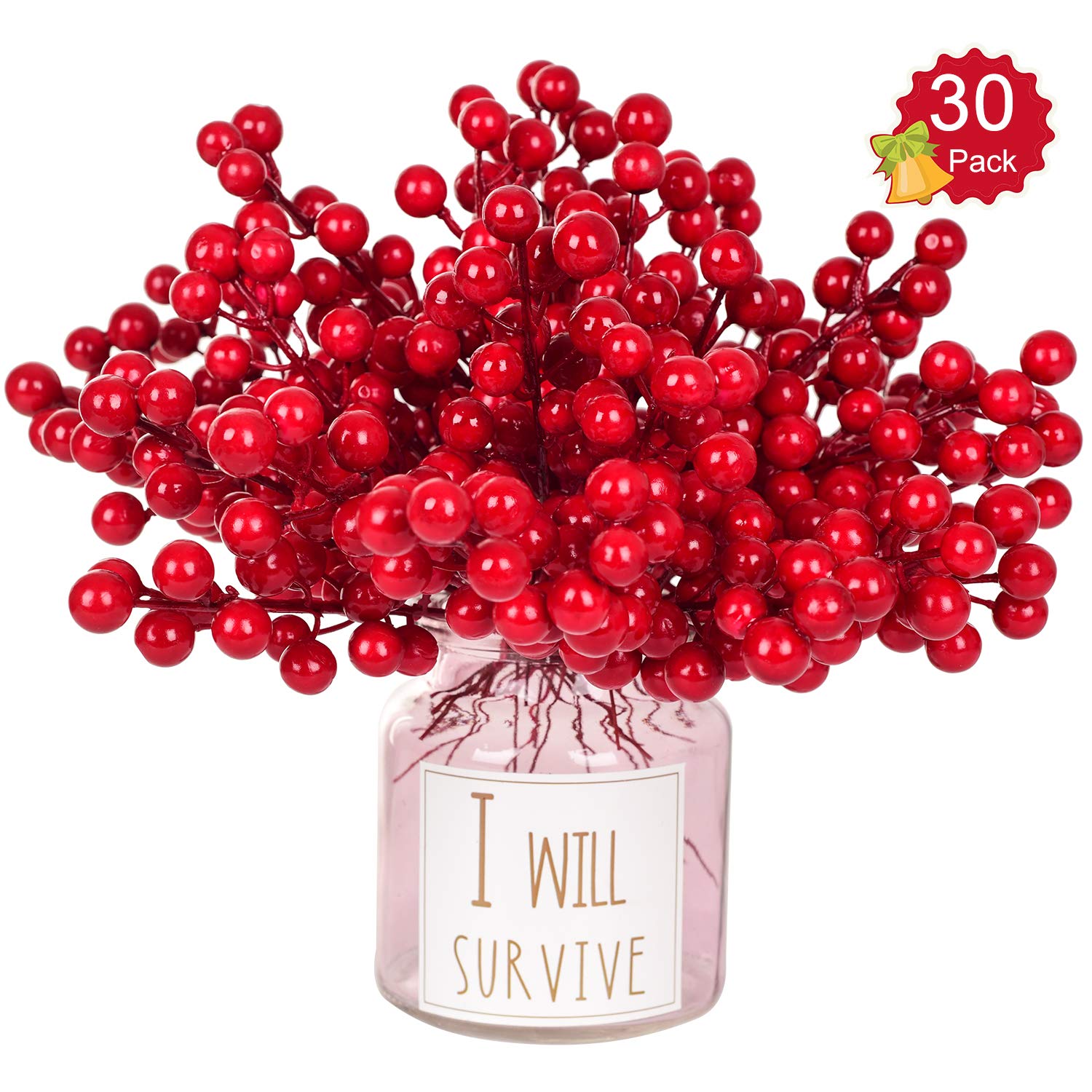 Lvydec30pcs Artificial Red Berry Picks - Christmas Holly Berry Branches Red Berry Stems for Holiday Home Decor and Crafts