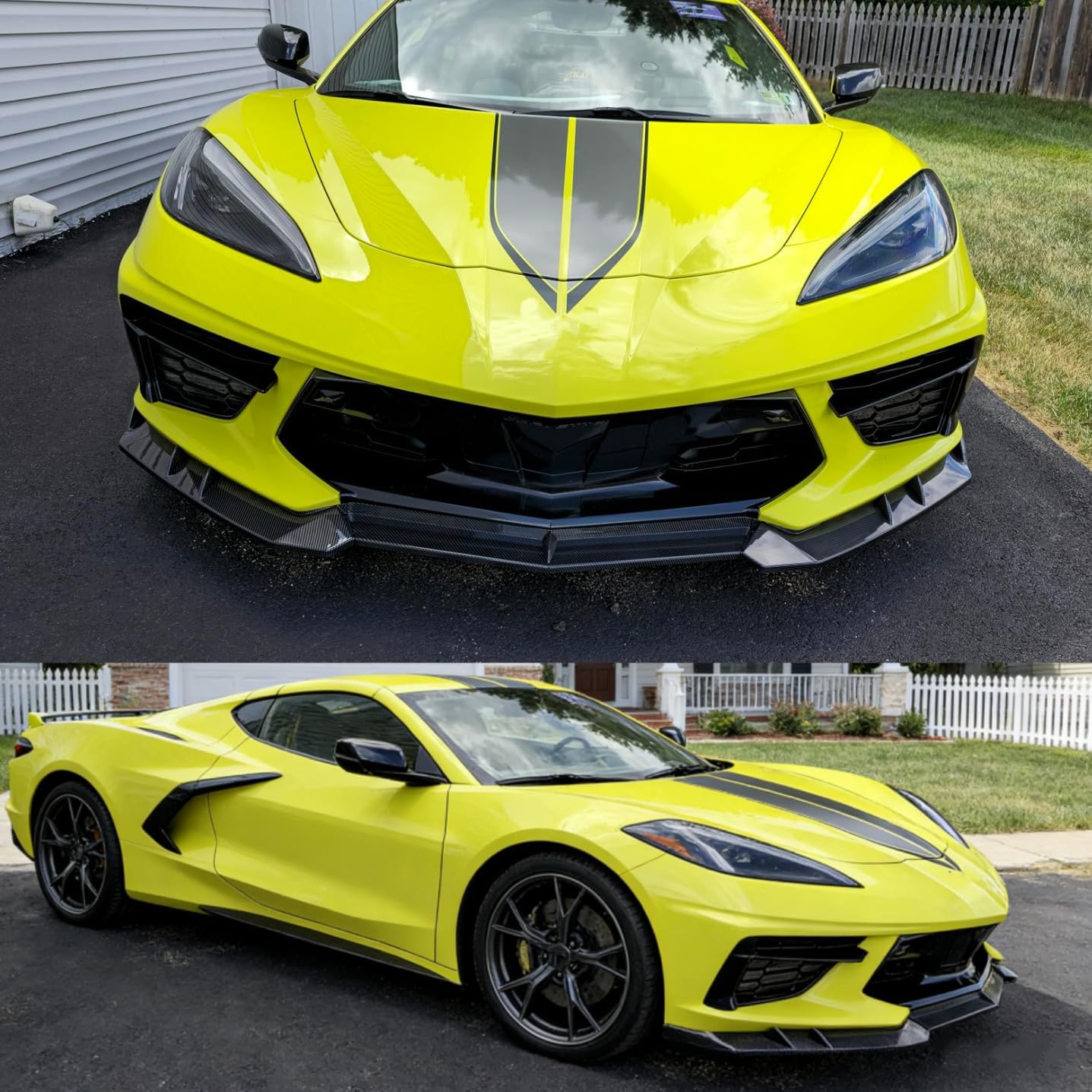 STSEV01 Front Bumper Lip Splitter Spoiler Fit for Chevy Corvette C8 2020-2025 Stingray/ Z51/ LT/LZ, 3pcs Aggressive Style Air Dam Chin Body Kit Underbody Lip Accessories (Carbon Fiber Look)