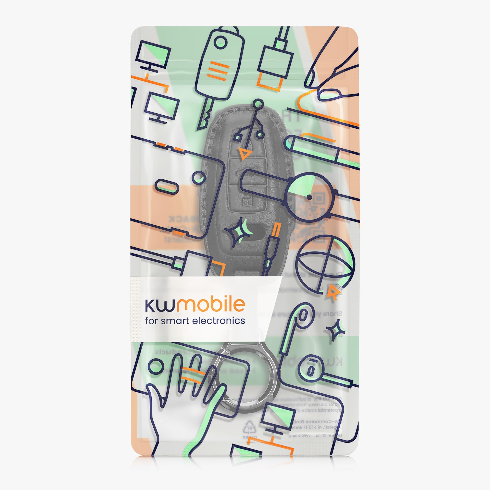 kwmobile Etui kompatybilne z Audi A6 A7 A8 Q7 Q8 etui na kluczyki samochodowe - skórzany pokrowiec na pilot samochodowy z brelokiem - zawiera pierścień na klucze - czarny