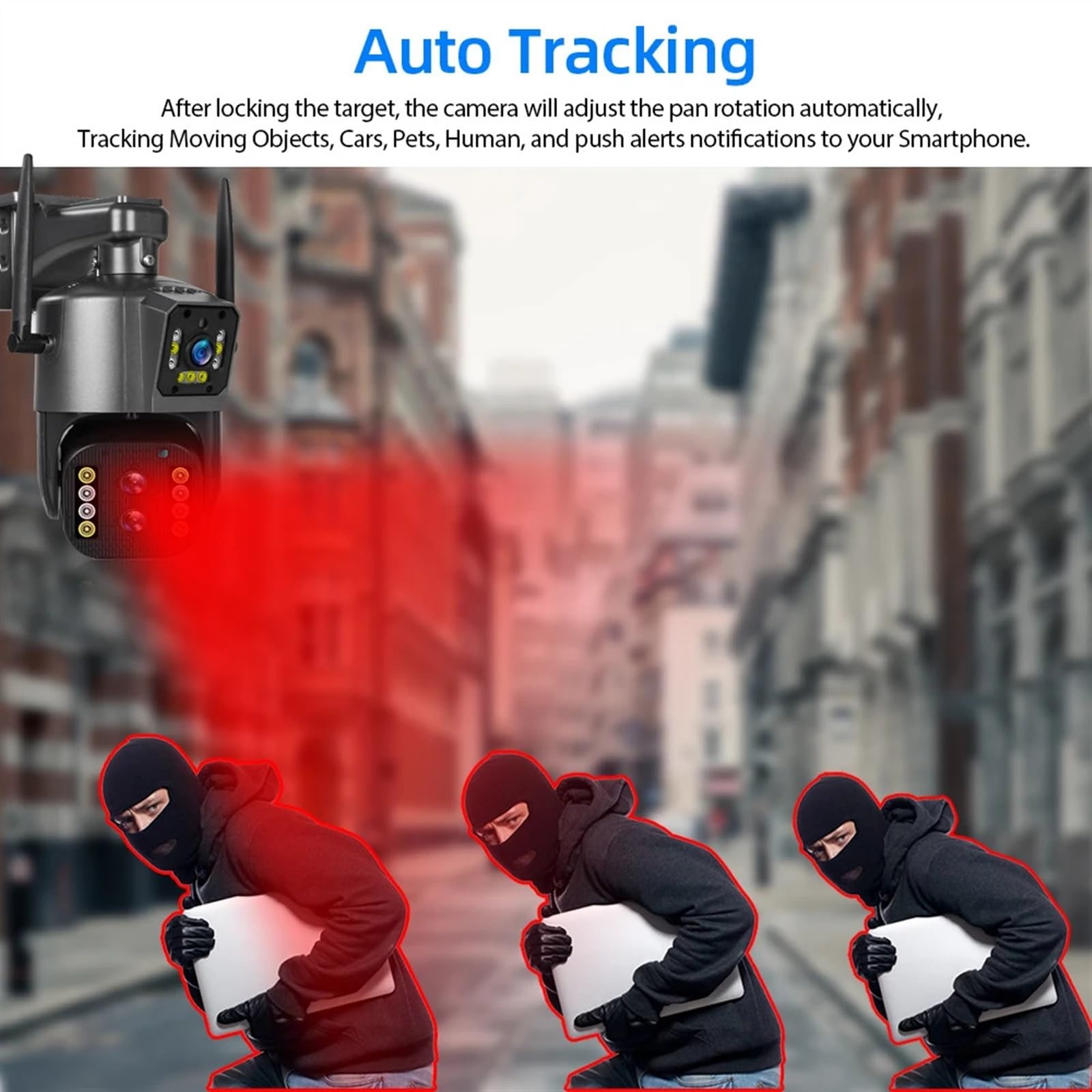 Caméra de sécurité, Caméra extérieure IP 6K 12mp, Trois objectifs, Zoom 10X, PTZ, Suivi Automatique, Protection de sécurité, Surveillance étanche(12MP Add 64G Card)