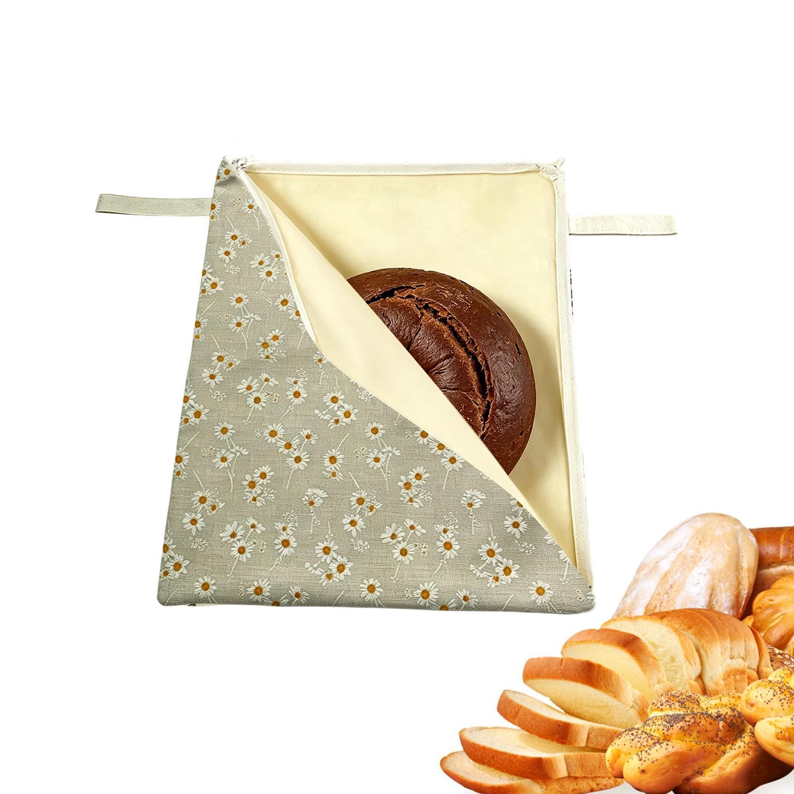 Bolsa reutilizable de lino para pan con cremallera de 43x33 cm para guardar comida en la cocina