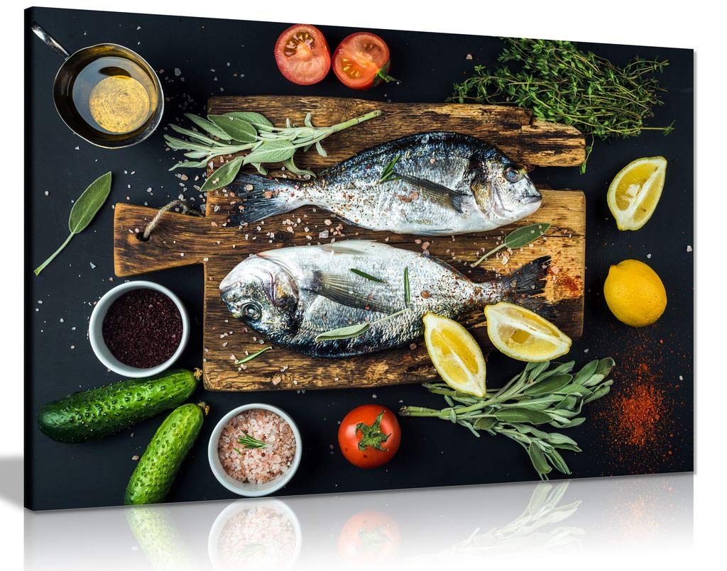 Panther Print Sea Bream Fish Restaurant Canvas Wall Art Picture Print (36X24)