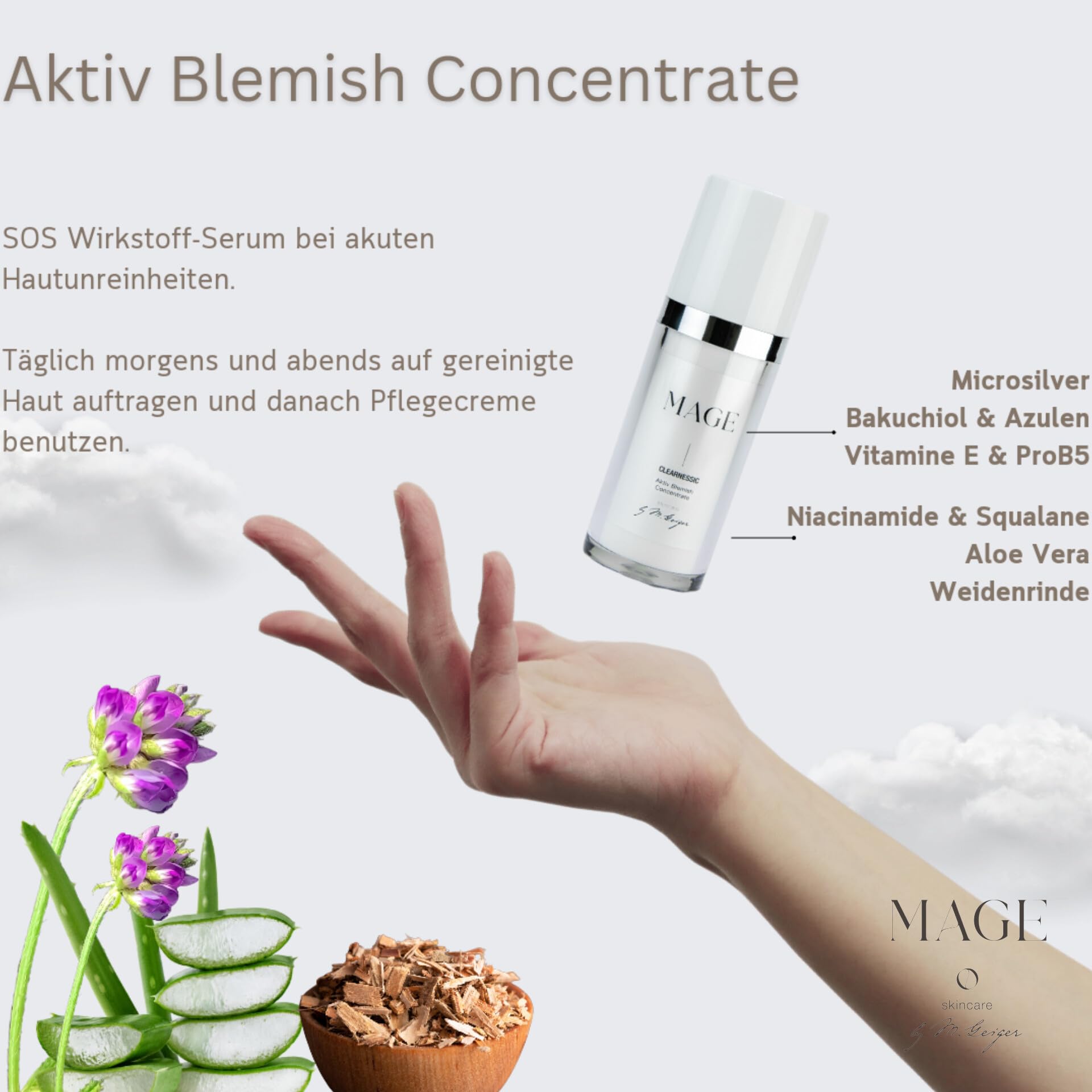 MAGE Siero attivo Blemish Concentrate per il viso profondo, per una pelle uniforme, cura della pelle del viso in caso di imperfezioni della pelle, vegano, prodotto in Germania