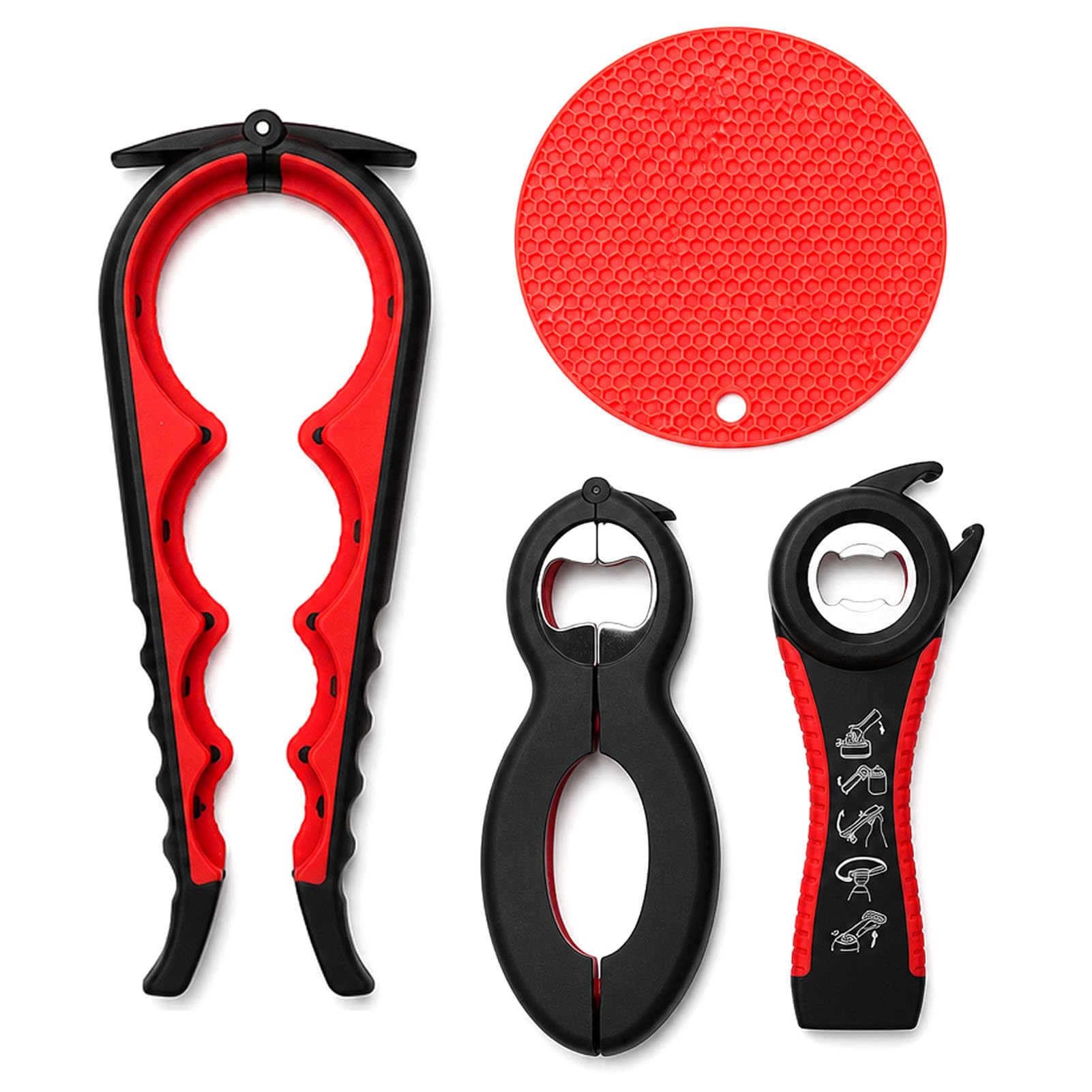 Jar Opener Gripper, 4PCS Tin Opener, Multi Function Ring Pull Can Opener Aid Set, Manual Lid Bottle Openers, Effortless Jar Opener for Weak Hands Seniors Arthritis
