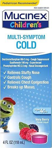 Miniatura 14 de Mucinex Líquido de alivio del resfriado multisíntoma para niños, alivia la congestión nasal, la congestión del pecho, la tos y el moco, expectorante