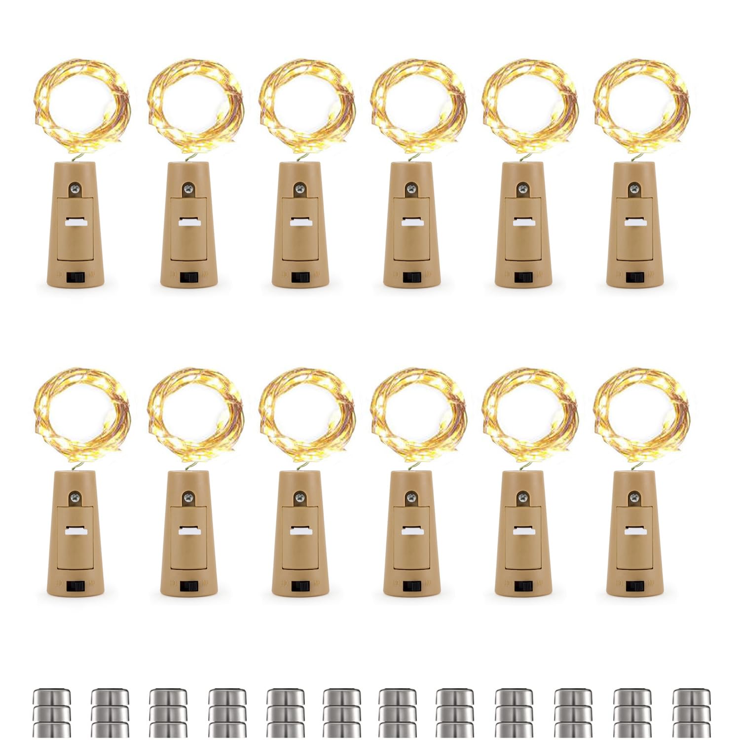 YzoTek 12 Pack Bottle Lights - 20 LEDs Cork String Lights for Wine Bottle, 6.5ft (2M) Silver Copper Fairy Lights for Party Birthday Wedding Christmas DIY Indoor/Outdoor Decor(36 Additional Batteries)