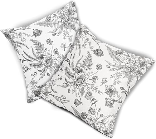 Miniatura 3 de Fundas de almohada con flores verdes y blancas, paquete de 2 fundas de almohada de 16 x 16 pulgadas, diseño vintage de flores verdes salvias, fundas